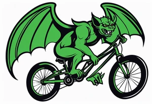 gargoyle riding a full suspension green mountain bike with a shadow no background with wings tattoo idea