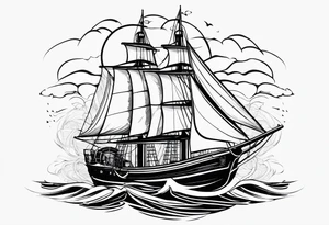 voilier avec phare marin imbriqué dans une voile. tattoo idea