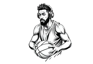 A guy dribbling a basketball with headphones on tattoo idea