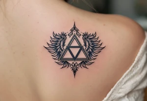 A triquetra surrounded by angelic feathers, symbolizing divine protection and purity. tattoo idea