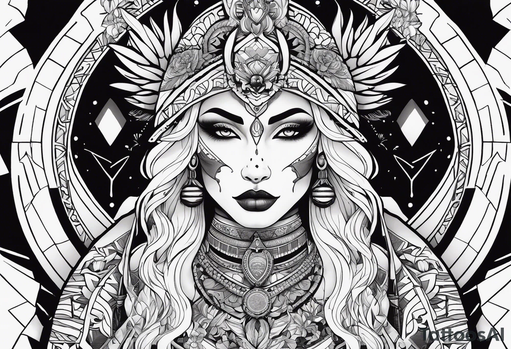 kali, alien goddess, valkrye, pirate, divine feminine, zenza resonance, pachamama, lotus azul, blank panther, eagle, skull, 5D, nueva gaya, dna 12 tattoo idea