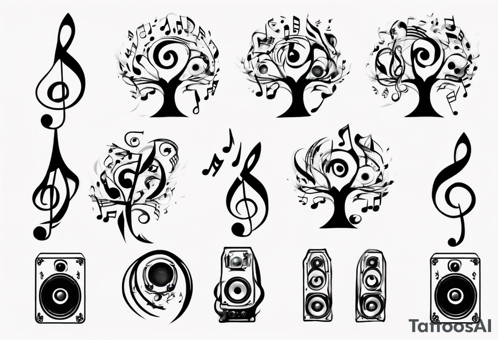 music speaker note tree stave note tattoo idea