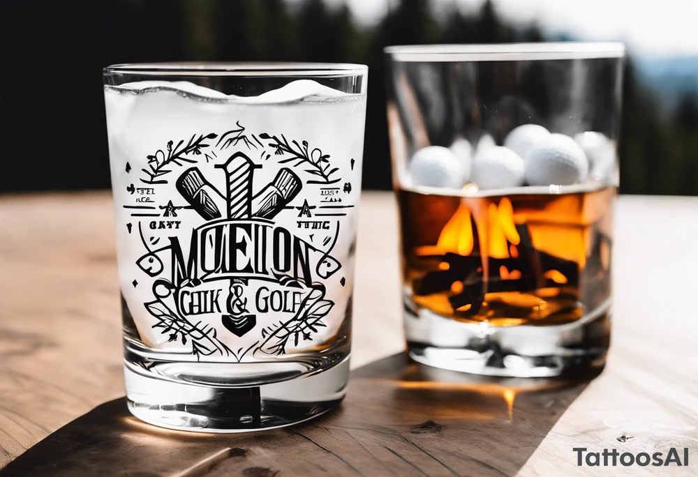 cross, campfire, golf , whiskey glass, cabin tattoo idea