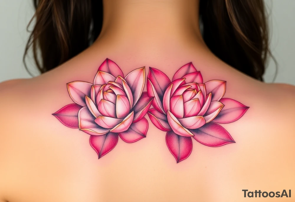 A pair of intertwined white and pink water lilies, with golden highlights on the petals, representing the harmony of two souls coming together in love tattoo idea