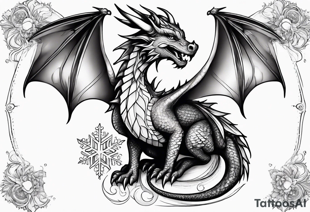 dragon cute , celestial, cross, snowflake tattoo idea