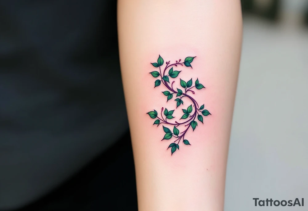A pinky "S" entwined with green ivy leaves, symbolizing growth and elegance. tattoo idea