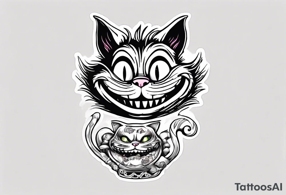 Cheshire Cat From Alice in wonderland with quote tattoo idea