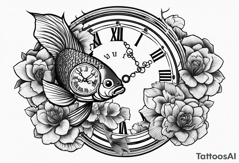 Koi fish and old clock tattoo idea