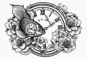 Koi fish and old clock tattoo idea