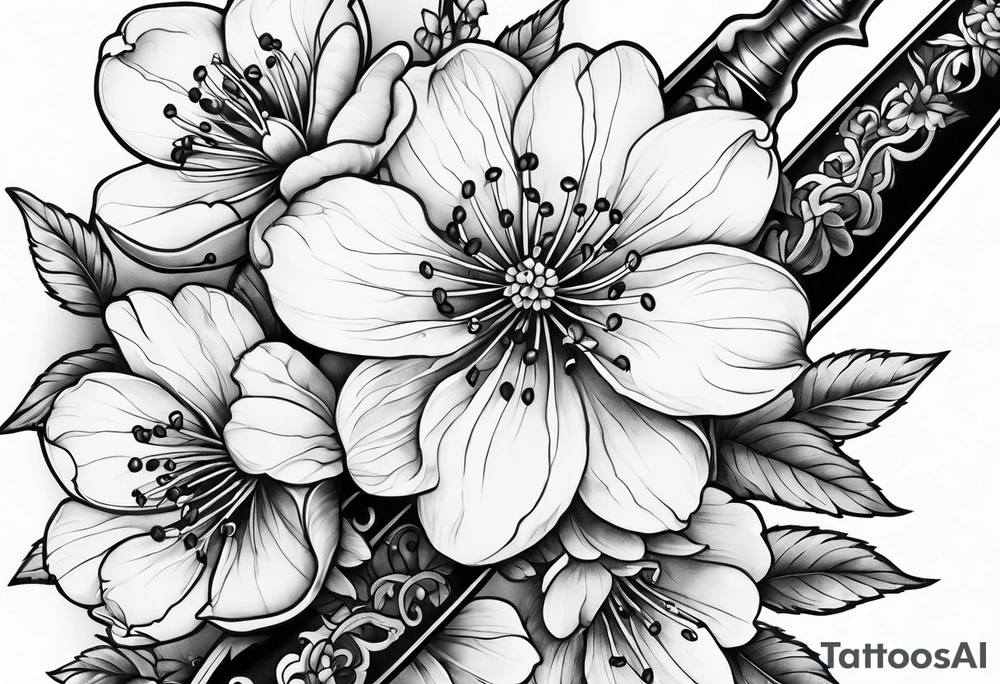 dagger cherry blossom tattoo idea