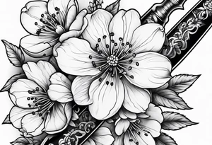 dagger cherry blossom tattoo idea
