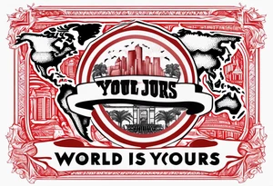 The world is yours from scarface movie with red letters 3d tattoo idea