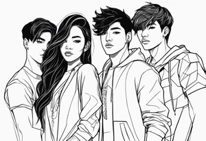 4 boys 1 girl outline tattoo tattoo idea