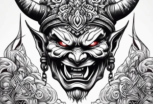 Protection against evil Oni mask tattoo idea