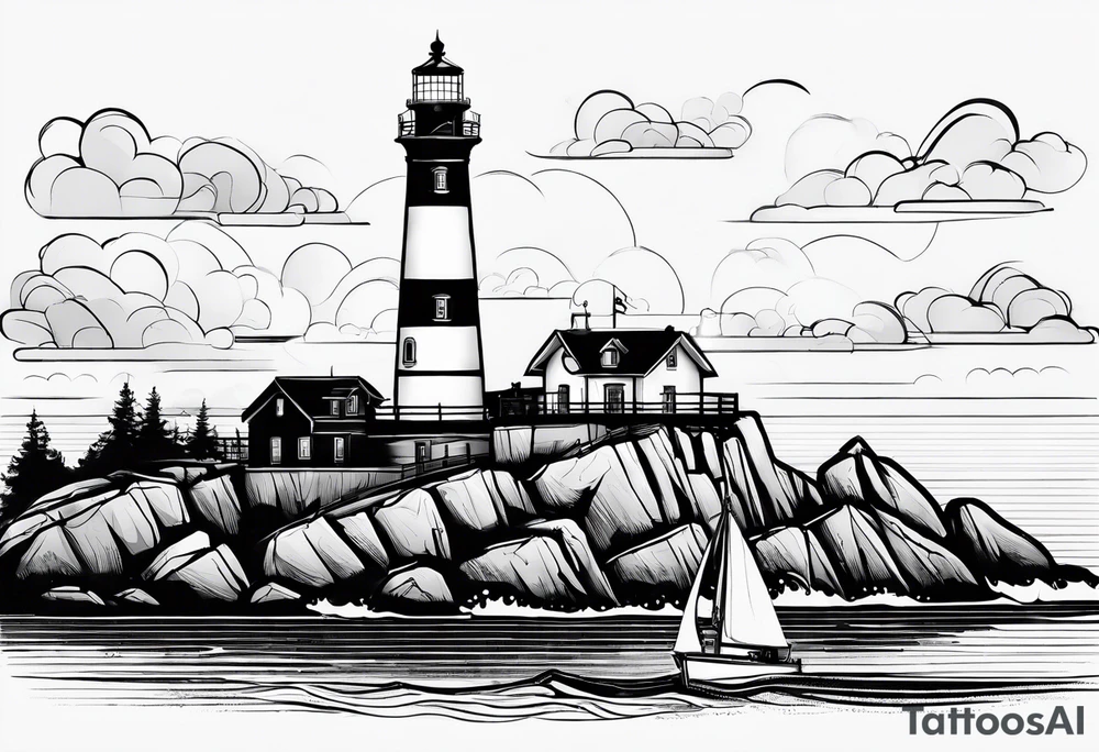 maritime lighthouse in a sailboat serving as a mast for a sail. tattoo idea