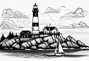 maritime lighthouse in a sailboat serving as a mast for a sail. tattoo idea