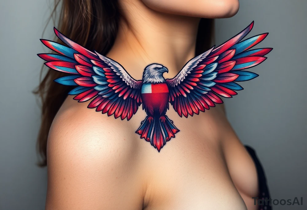 An eagle with its wings spread wide, its feathers blending into the Czech flag’s colors, embodying freedom and power tattoo idea