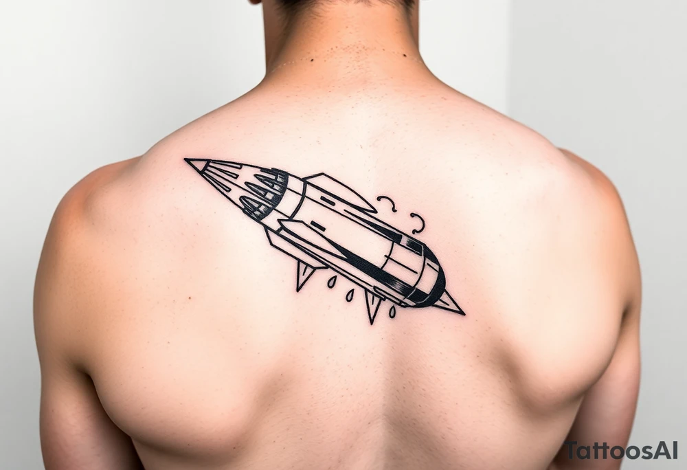 Rocket ship with sparks coming out of the back tattoo idea