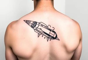 Rocket ship with sparks coming out of the back tattoo idea