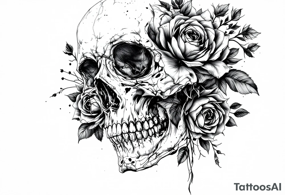 skull and roses tattoo idea