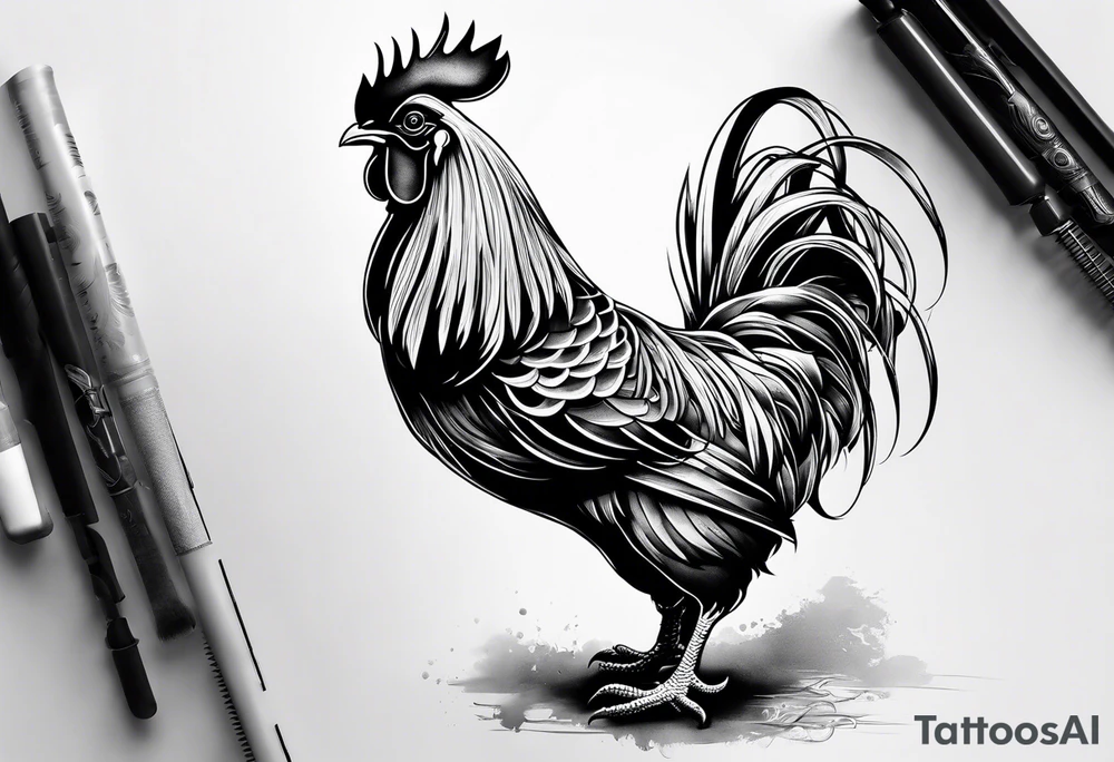 rooster holding a machine gun tattoo idea