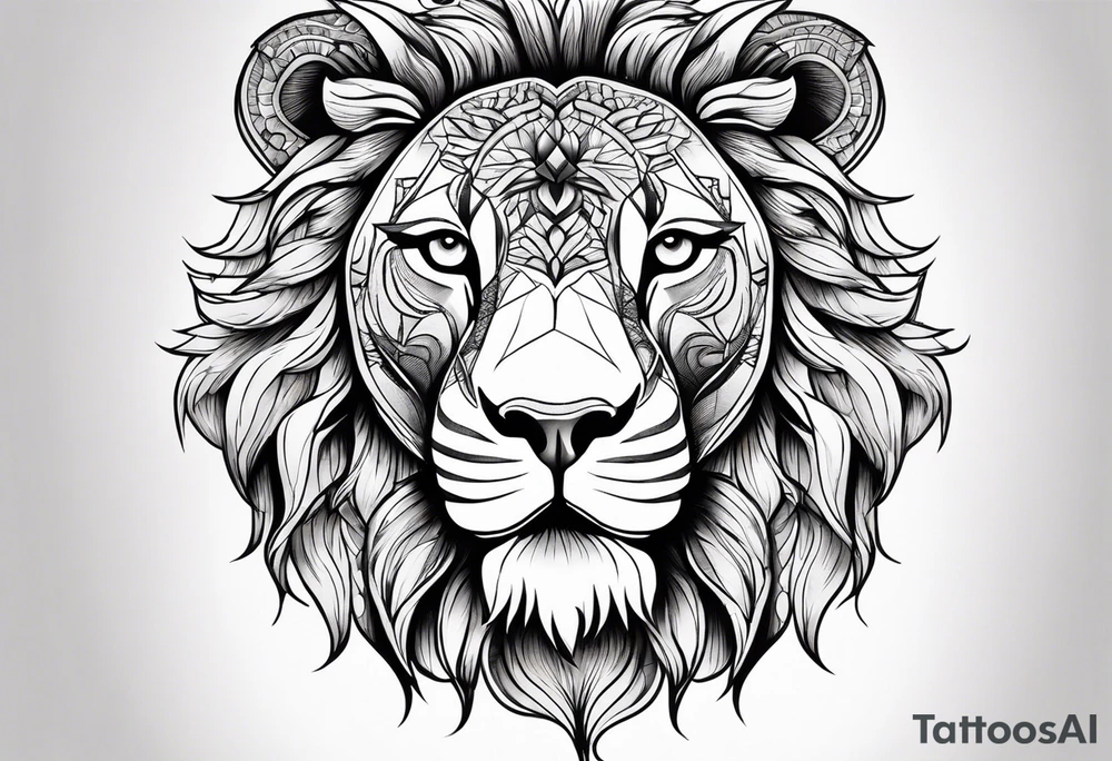 lion face, symmetrical, chest tattoo tattoo idea