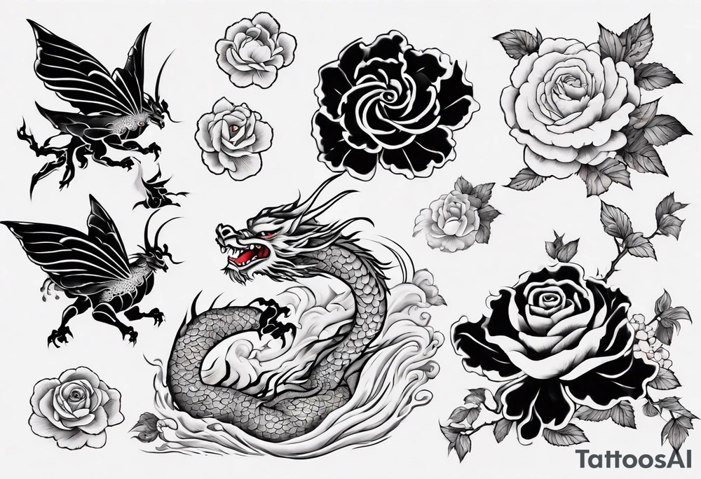 Japanese floral cherry blossom and irezumi back ground filler for traditional Chinese dragon and great waves and rose and butterfly tattoo tattoo idea