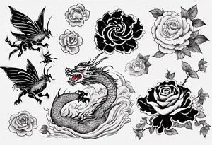 Japanese floral cherry blossom and irezumi back ground filler for traditional Chinese dragon and great waves and rose and butterfly tattoo tattoo idea
