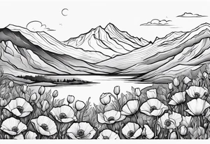 Poppy flowers with colorado mountains and the ocean tattoo idea