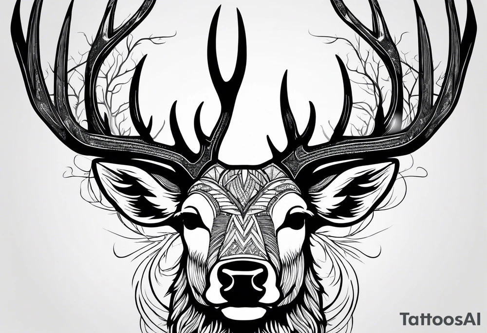 deer head  mountain forest tattoo idea