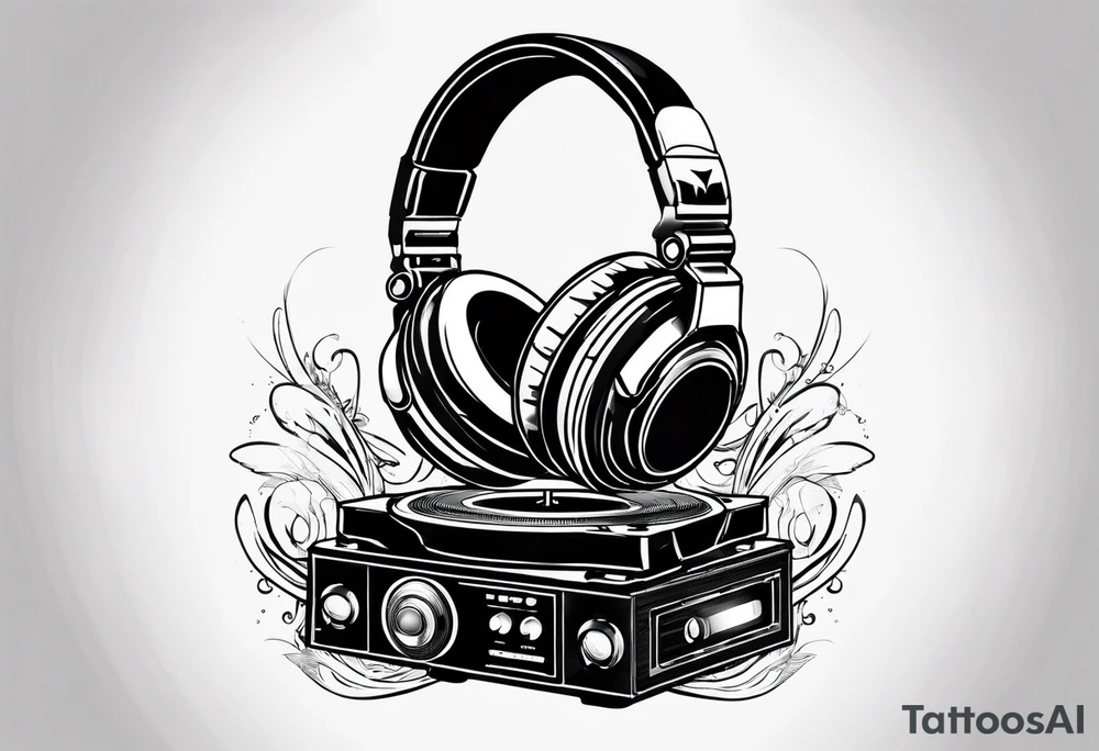 Dj decks and headphones tattoo idea