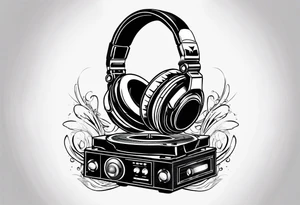 Dj decks and headphones tattoo idea