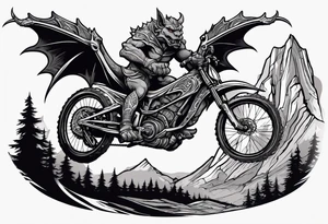 gargoyle riding a full suspension mountain bike with a shadow no landscape tattoo idea