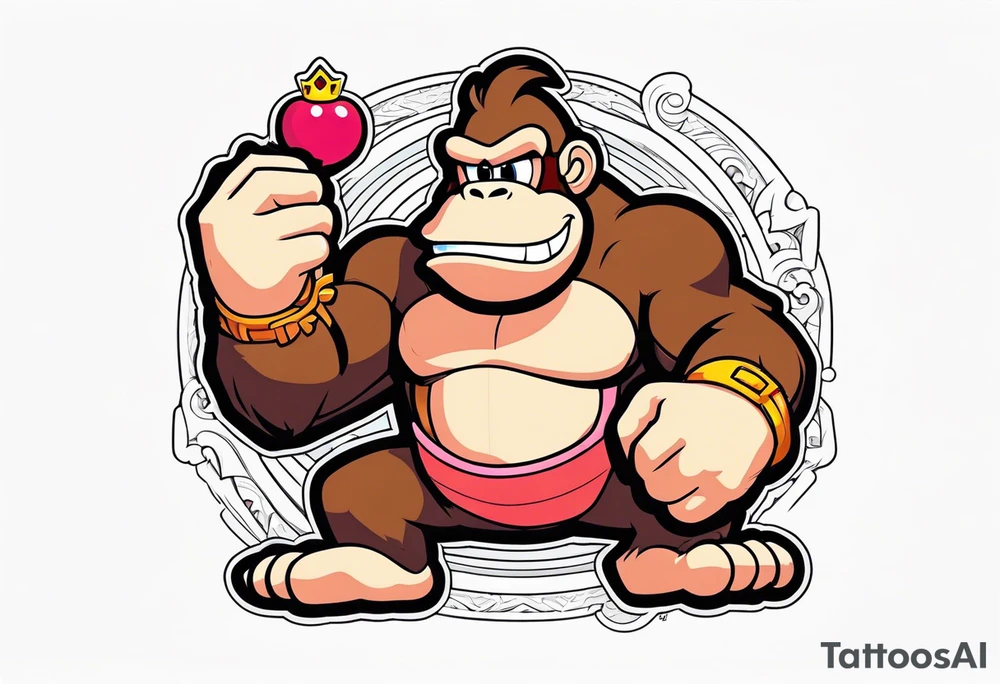 Donkey Kong holding sexy Princess Peach tattoo idea