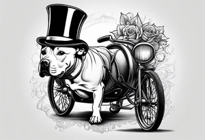 Pittbull wearing a tophat riding a tricycle wearing glasses tattoo idea