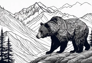 Bear in the mountains, hunting elk and deer tattoo idea