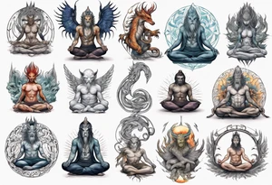 Mythical creatures with meditating tattoo idea