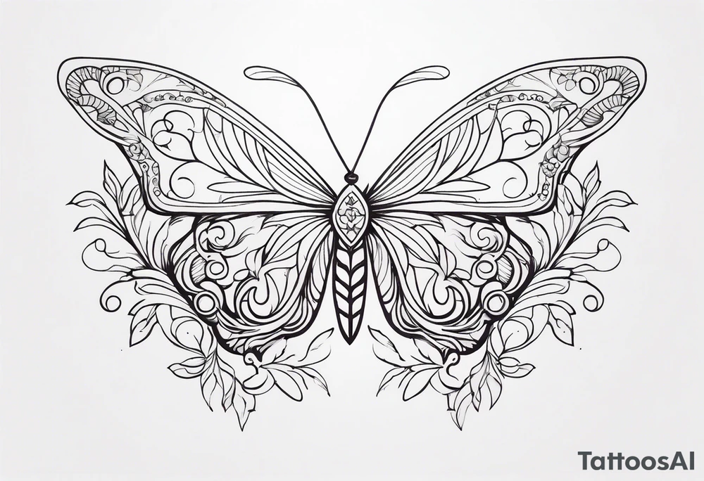 small ornate floral and butterfly sternum tattoo tattoo idea