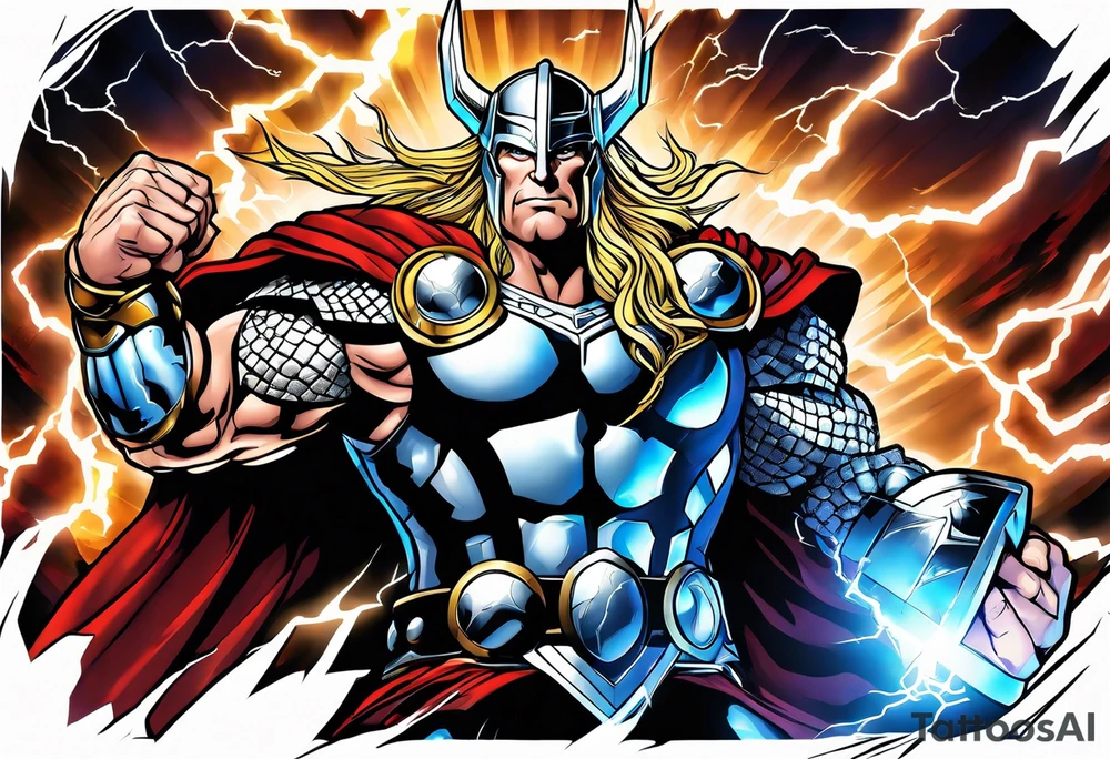 The Mighty Thor  with lightning in the background tattoo idea