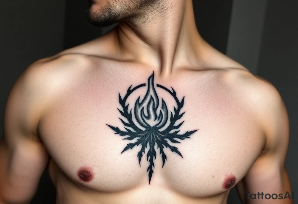 a flame imprisoned in a roots circle tattoo idea