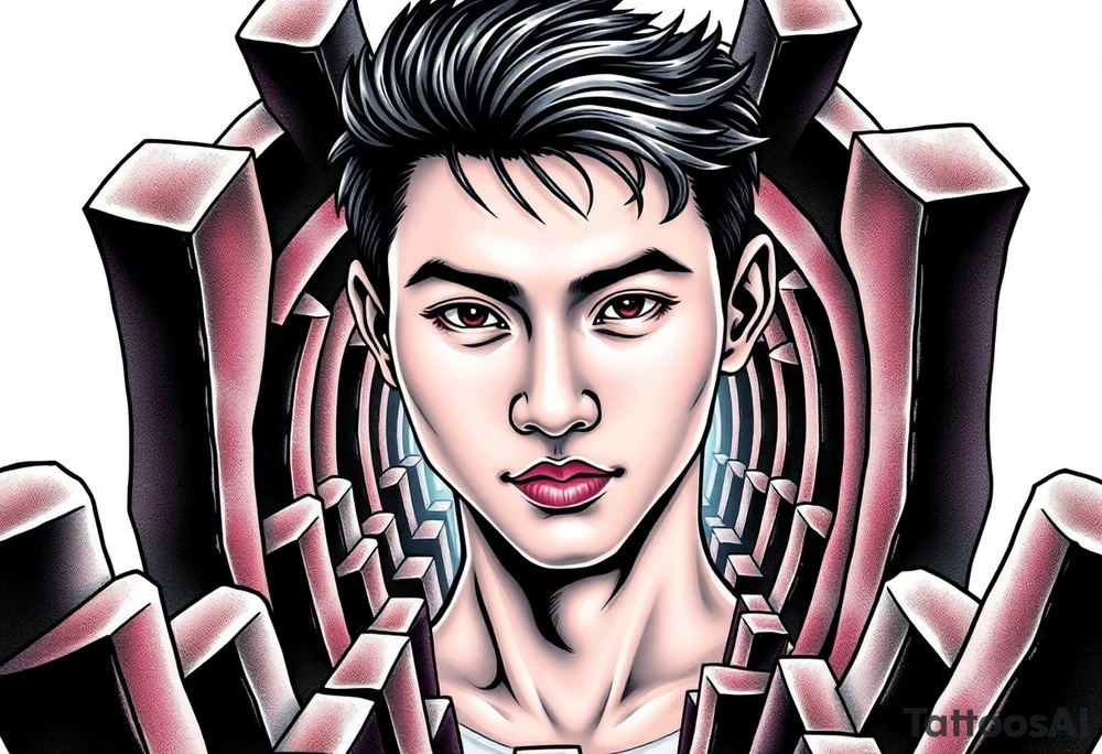 Handsome Asian young guy in labyrinth tattoo idea