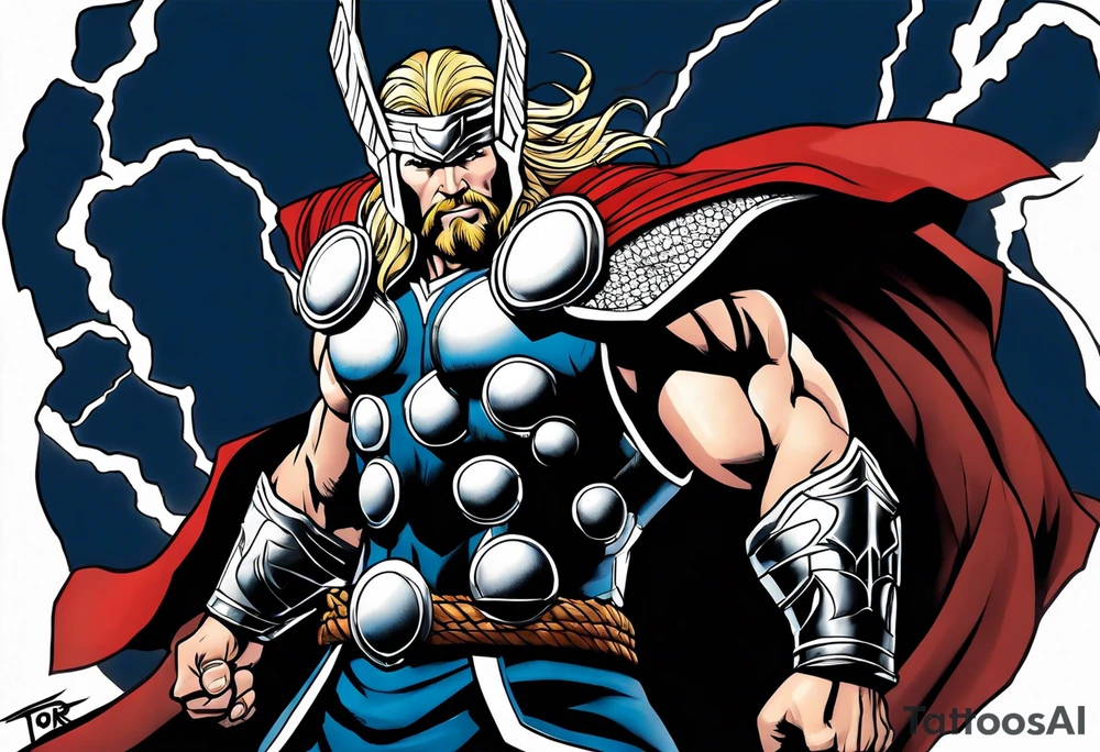 The Mighty Thor  with lightning in the background tattoo idea