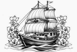 A boat anchor and orchids tattoo idea