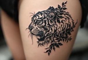 力 (lì, “strength”) in dark gray pairs with a tiger to emphasize inner and outer power. tattoo idea