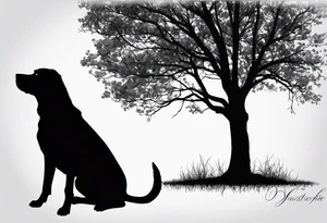 Silouette of a black lab under a simple tree. No detail on lab. Lab drawn to scale. tattoo idea