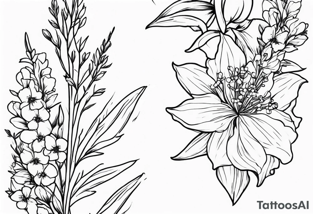 Bouquet with larkspur tattoo idea