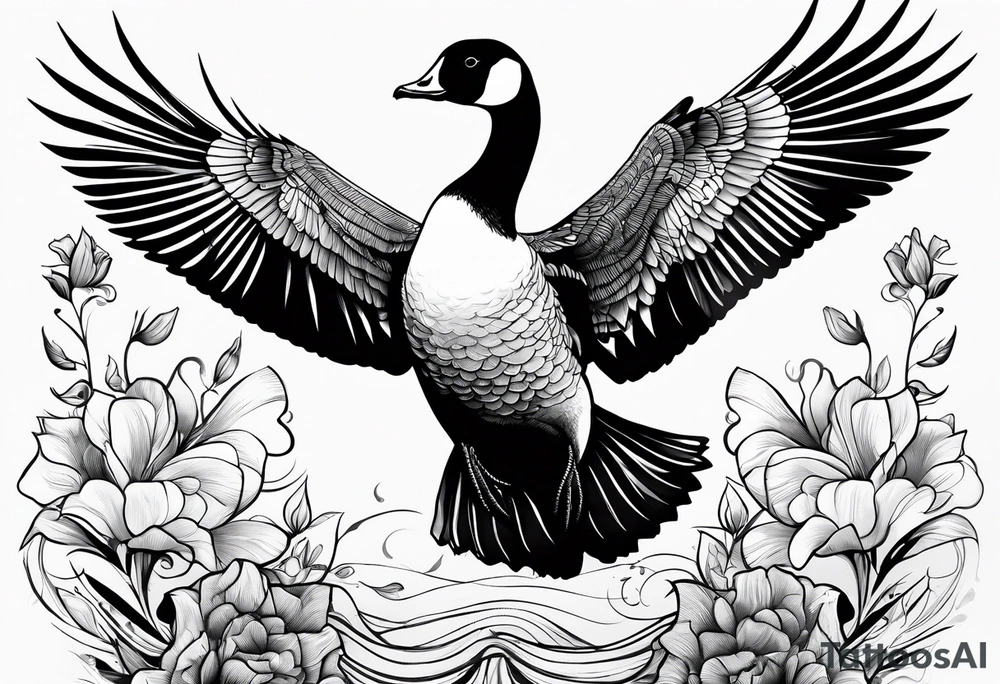 canadian goose taking off profile flowers tattoo idea