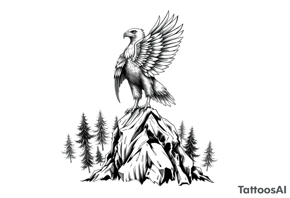 an eagle stands on arock.forest tattoo idea
