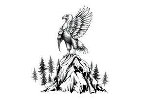 an eagle stands on arock.forest tattoo idea