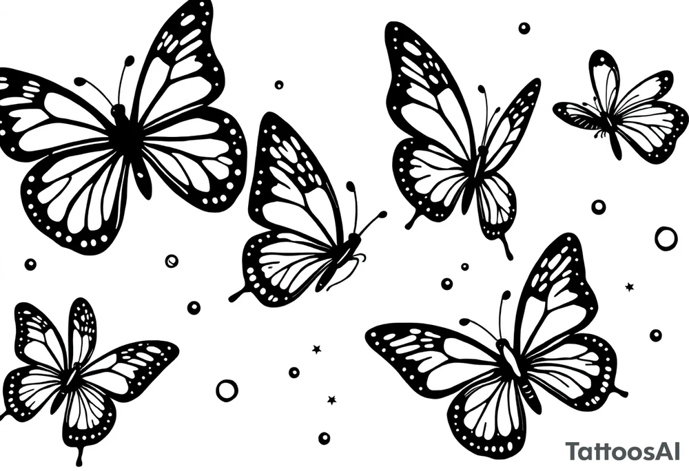 Basic outlines butterflies with lots of sparkles and some bubbles tattoo idea